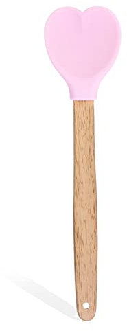 Cucchiaio da cucina in silicone a forma di cuore con manico in legno per uso domestico Cucchiaio da cucina con isolamento termico Manico in legno