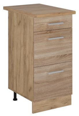Vicco Küchenunterschrank R-Line, Sonoma, 40 cm mit Schubladen, AP Eiche