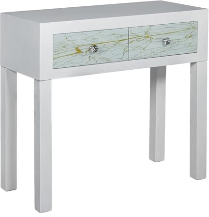 DRW Console Table d'entrée avec 2 tiroirs en Bois laqué Blanc et doré 80 x 35 x 77 cm