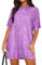 EUDOLAH Kurzärmeliges Minikleider für Damen glitzernde Pailletten T-Shirt Kleid locker lässig Tunika Partykleid, Purpur, Size S