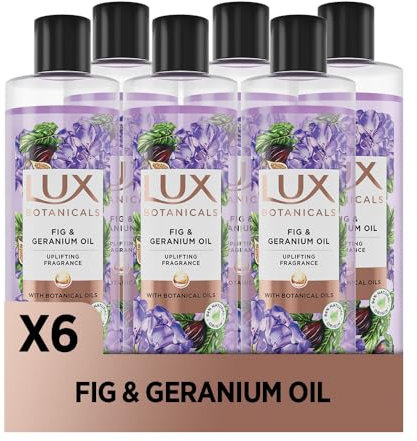 LUX Bagnodoccia Botanicals, Fig & Geranium Oil, Bagnoschiuma Uomo e Donna, con Olio di Geranio, Fragranza Estiva Floreale e Fruttata, con Oli Botanici, 94% Ingredienti Naturali, 490ml