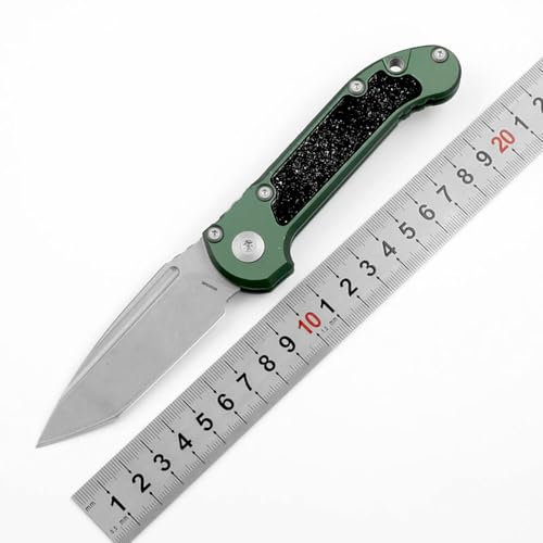 Joa Edc M390 Couteau de poche pliant en aluminium et acier Vert Petit bouton