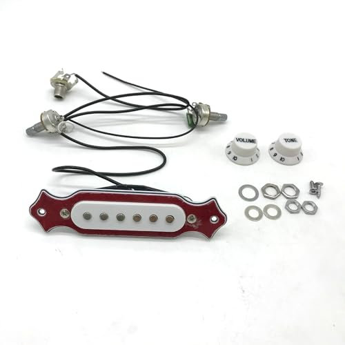 Pastilla Soundhole de 6 cuerdas 1V1T1J para guitarra acústica, perla roja (cerámica 6K) con ollas de 500 K, 4.8 x 1.25 x 0.9 pulgadas, 0.25 libras