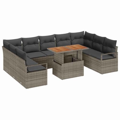 vidaXL Garten-Sofa-Set 10 STK. Grau Poly Rattan