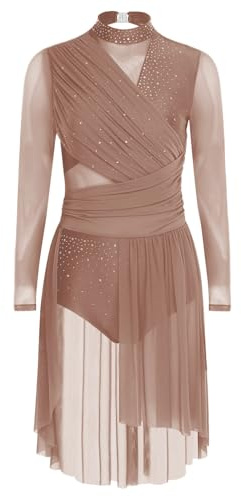 Aislor Robe Danse Contemporaine Femme Robe Danse Latine Lyrique Tenue Justaucorps Gymnastique Patinage Artistique Strass Manches Longues