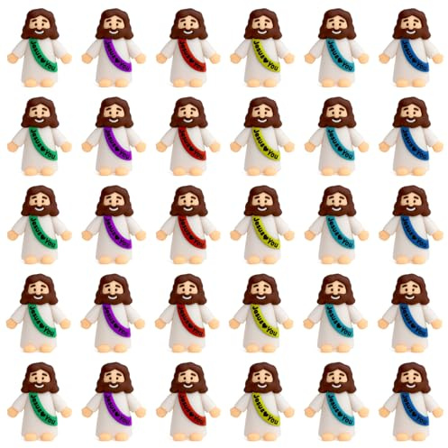 30 Stück Mini Jesus Figuren Set, Bunte 6 Farben Jesus Jigur Deko, Klassischer Christus Kleine Jesus Figuren für Ostern, Weihnachten, Taufgeschenk, Dekoration Religiöse Geschenke Kirche Sonntagsschule