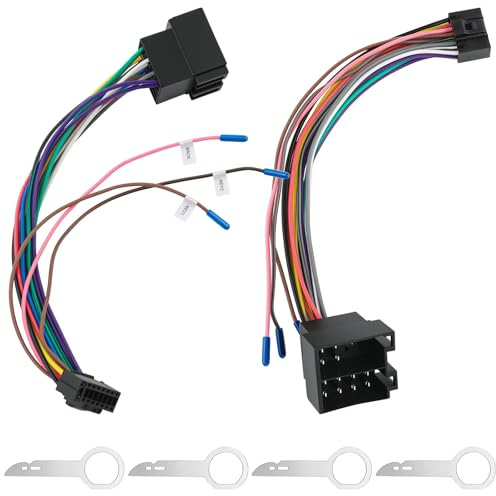 LongZYU 2 Stück 16 poliger ISO Adapter Kabelbaum für Android Autoradio Auto Radio Stecker mit Lenkradsteuerleitungen und Rückwärtssteuerleitung-16 poliger Autoradio-Standard ISO Stecker