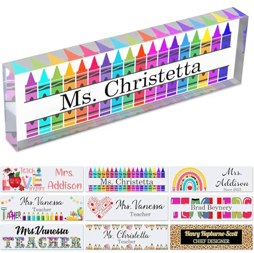 Teacher Gifts Desk Name Plate Personalized for Classroom Custom Name Plaque Sign Customized School Desk Plate Acrylic Block Teacher's Day Thank Gift 7.87x2.95 inch-Style 3