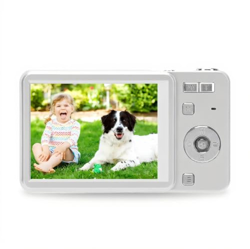 Cryfokt 64 MP 4K-Digitalvideokamera, 16-facher Zoom, AF-Autofokus, Kompaktkamera mit Ultra-HD-Bildschirm, Atemberaubende Retro-Kameras mit Schiebeabdeckung, 2,8 Zoll, Zeitraffer, (Silver)
