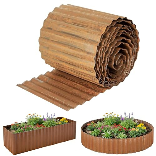 Metal Lawn Edging, 6 Inch x 20 Ft Sturdy Corrugated Garden Edging Border Flexible Metal Edging for DIY Flower Beds, Lawns, Pathway (Rust, 15 cm X 6 m)