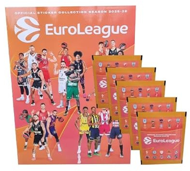 Turkish Airlines EuroLeague Basketball 2025/26 Bundle – Softcover Album + 5 Stickertüten à 5 Sticker – Zufällige Sticker, keine komplette Kollektion