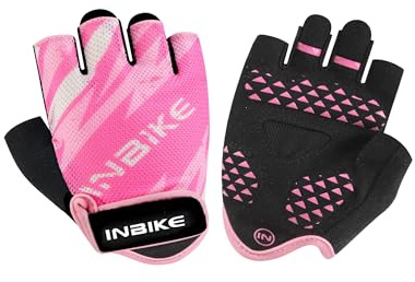 INBIKE Cycling Gloves for Kids, Anti-Slip Padded Bicycle Gloves for Boy Girl Age 5-12, Half Finger Gloves for Motorcycle Dirt Bike MTB