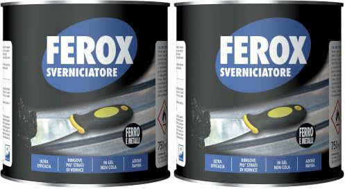 FEROX - Sverniciatore Specifico per Ferro e Metalli Rimuove Vernici Vecchie e Resistenti Formula in Gel Ad Alta Densità Penetra Zone Difficili 750ml (Confezione da 2)