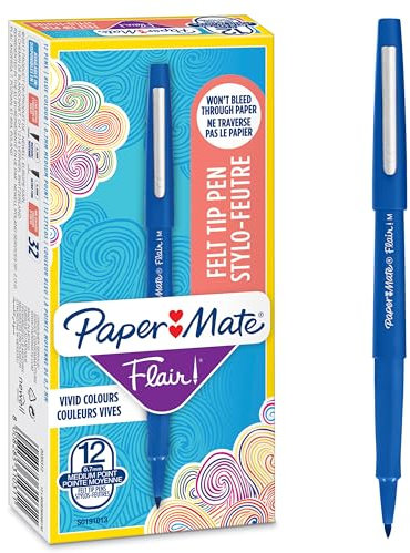 Paper Mate Flair Filzstifte | mittlere Spitze (0,7 mm) | Blau | 12 Stück