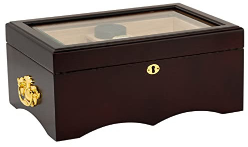 El Rey Cigar Humidor - Mahagoni-Finish, Scroll-Basis-Design, Für Bis Zu 150 Zigarren, 36 X 24.9 X 16.5 Cm