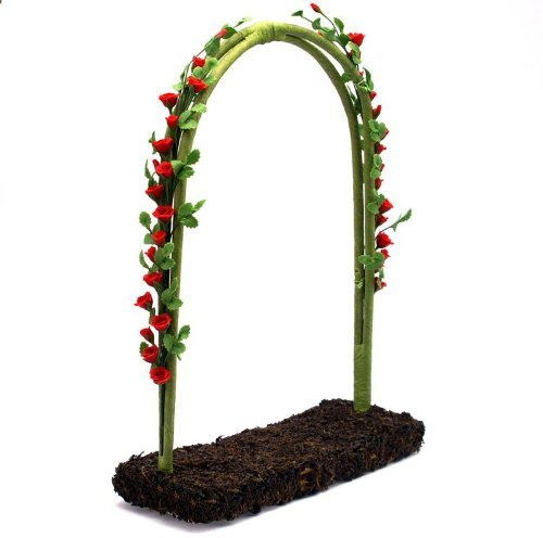 MyTinyWorld Red English Climbing Roses On A Miniature Wire Arch