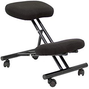 Mahora - Taburete de Oficina ergonómico Fijo, Regulable en Varias Posiciones y con Ruedas - Asiento tapizado en Tejido Bali Color Negro (con Rodillera)