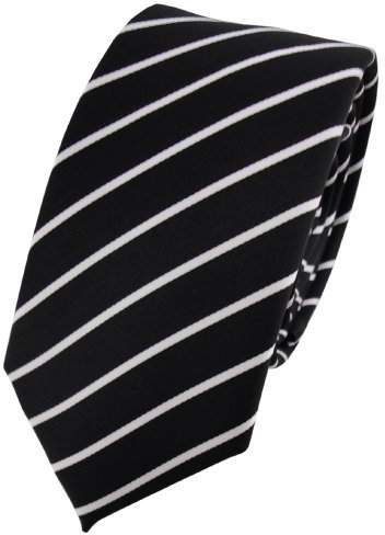 TigerTie - schmale Designer Krawatte in schwarz silber weiß gestreift