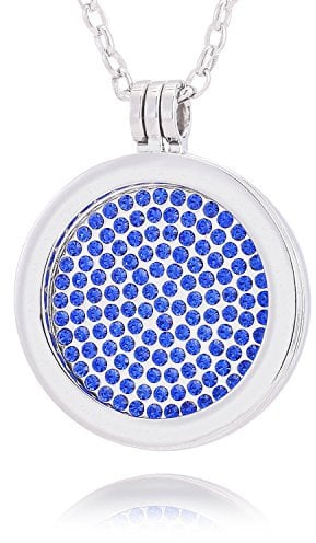 Morella Damen Halskette 70 cm Edelstahl und Anhänger mit Coin Glitzersteine Royalblau 33 mm im Schmuckbeutel