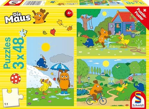 Schmidt Spiele 56213 Viel Spaß mit der Maus, 3x48 Teile Kinderpuzzle