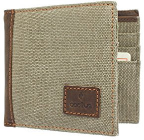 Cactus Bi-Fold Canvas Wallet with Leather Trim and RFID Protection 182_81 Khaki