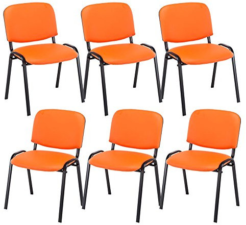 CLP 6er Set Besucherstuhl Ken Kunstleder I Stapelstuhl Mit Robustem Metallgestell I Polsterstuhl Mit Rückenlehne, Farbe:orange