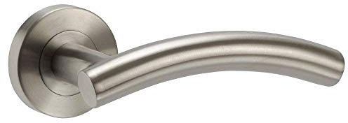 Golden Grace Arched T-Bar Door Handles in Brushed Steel Finish with Screws & Spindle - 1 Pair