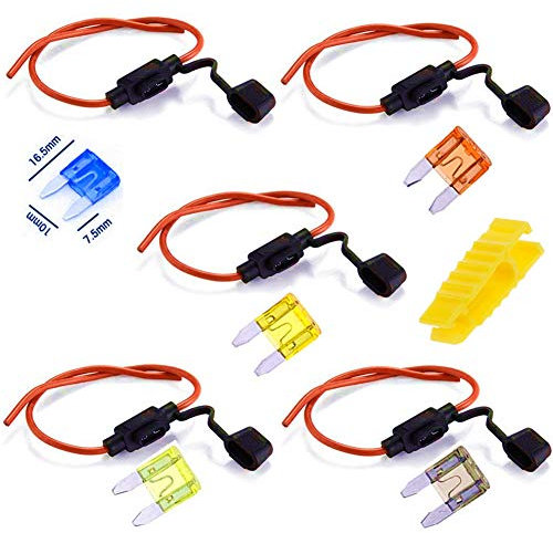 Qiorange 5er wasserdicht Auto Sicherungshalter Inline Blade Fuse Holder mit voll vergossenem Gehäuse 2A 5A 10A 15A 20A