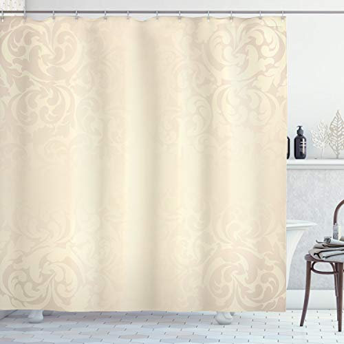 ABAKUHAUS viktorianisch Duschvorhang, Monochrome Damast, Stoffliches Gewebe Badezimmerdekorationsset mit Haken, 175 x 220 cm, Creme