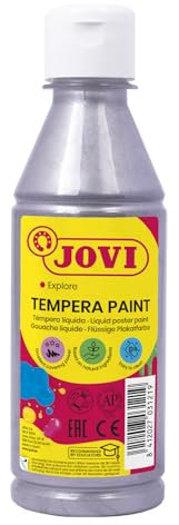Jovi - Gouache liquide, bouteille de 250ml, couleur argent, peinture à base naturelle, facile à laver, sans gluten, idéal pour l'école (50237)