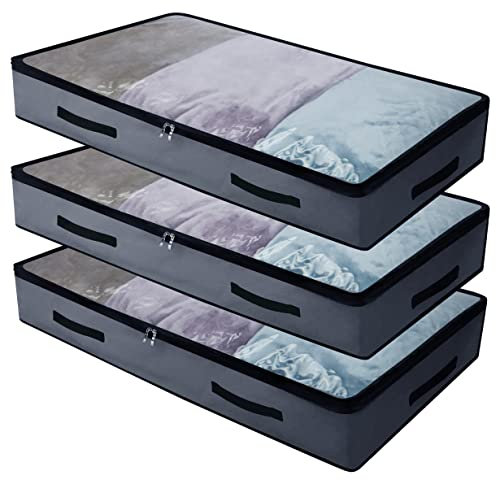 iwill CREATE PRO Underbed Aufbewahrungstasche (3er Set) – Großes Lagerungssystem mit Sichtfenster & Griffen – Für Decken, Bettwäsche, Kleidung – Dunkelgrau, 97x50x17 cm – Platzsparend & Staubdicht