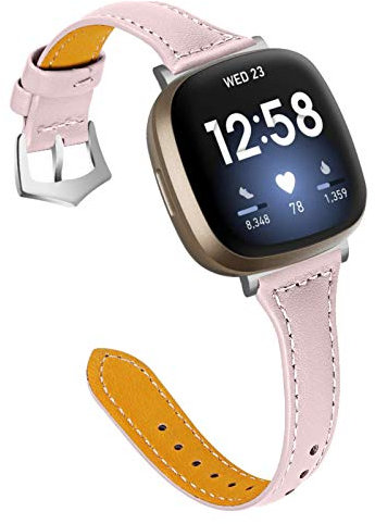 Gimart UK Lederarmband kompatibel für Fitbit Versa 3/Sense, Damen Herren Slim Echtes Leder Sport Band Ersatz Uhrenarmband Armband für Versa 3 Fitness Smart Watch Klein Groß (Pink)