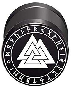 BlackAmazement 316L Edelstahl Fake Plug Ohrstecker Valknut Wotansknoten Symbol Wikinger Runen 10mm schwarz Herren Damen