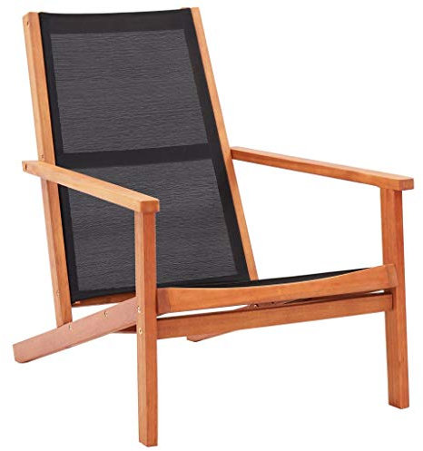 Tidyard Garten-Loungestuhl Gartensessel Holzstuhl Relaxstuhl Terrassenstuhl Schwarz 64 x 92 x 83 cm Eukalyptus Massivholz und Textilene