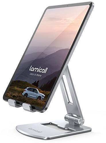 Lamicall Tablet Stand, Adjustable Tablet Holder Desk - Foldable Desktop Stand Mount Dock for iPad Pro 12.9, 11, 10.5, 9.7, iPad Air mini 2 3 4 5 6, Switch, Samsung Tabs, iPhone, Other Tablets - Silver