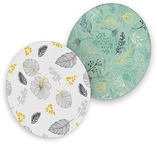 itenga 40x Bierdeckel Untersetzer Blätter und Pflanzen 2 Motive türkis weiß schwarz Tischdeko runde Bierdeckel aus Pappe
