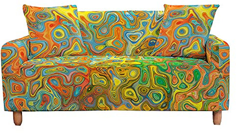 FANSU 3D Bunt Abstrakt Bedruckte Sofabezug mit Armlehnen, Stretch Antirutsch Sofabezug 1/2/3/4-Sitzer, L Form Sofabezug/Couchbezug/Sesselbezug für Haus Dekoration (Grün,3 Sitzer)