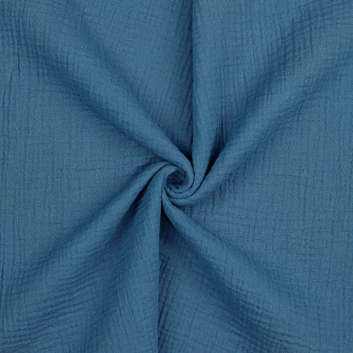 VmG-Store Double Gauze Musselin Stoff Tex zertifiziert Uni Meterware über 40 Farben 100% Baumwolle (035 I Jeans, 100 x 135cm)