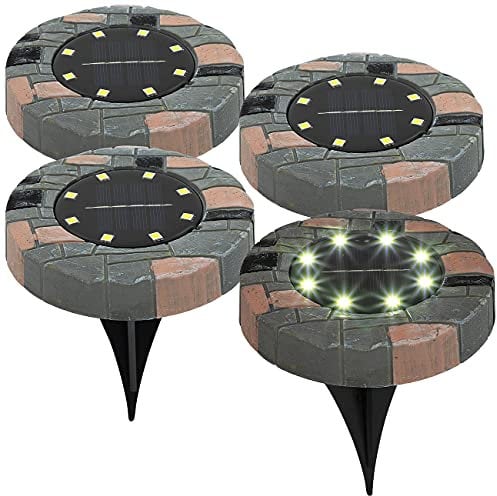 Lunartec Bodenleuchten Garten: 4er-Set Solar-Akku-Bodenleuchten mit 8 LEDs, warmweiß, IP44 (Bodenlampe Garten, Erdspieß-Bodenleuchte, LED Pflanzenlicht)