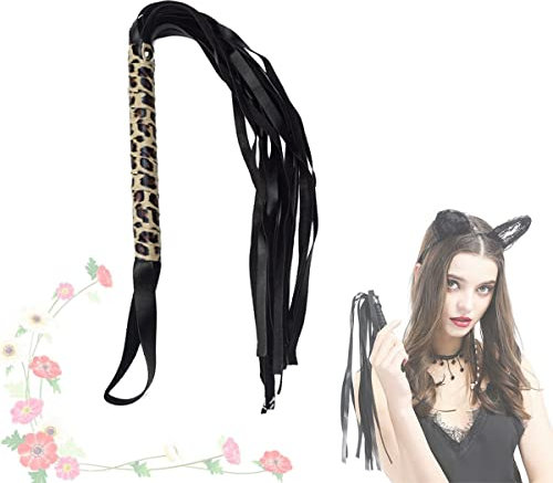 Fouet en Cuir véritable, Fouet d'équitation, Fouet de Jeu, Fouet à Pampilles, Jouet de Jeu de rôle de Noël (Violet)