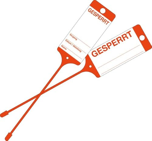 Dreifke® Anhängeetiketten/Kollianhänger, rot, GESPERRT, 215 x 58 mm, PP - 1 Karton = 100 Stk. 58x215mm
