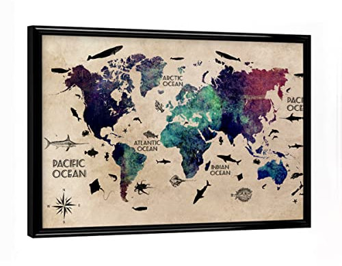 artboxONE Poster mit schwarzem Rahmen 18x13 cm Weltkarte Reise Bunte Weltkarte - Bild World map Weltkarte World map