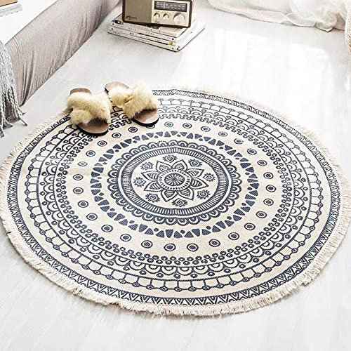 LUMoony Vintage Teppich Gewebt Wohnzimmerteppich Rund Handgewebte BöhmischeTeppich mit Quasten Baumwolle Teppiche handgewebt Böhmisch Mandala Muster Waschba Teppich rutschfest Abwaschbar