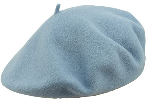 MELEGARI Baskenmütze für Damen, 100 % Wolle, Roma Beret, hergestellt in Italien, hellblau 02, One size