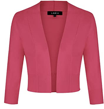 MINTLIMIT Bolero Damen Open Knit Cardigan Strickjacke Langarmshirt Kurz Zum Kleid Shrug Cardigan Top,Korallen rosa,M