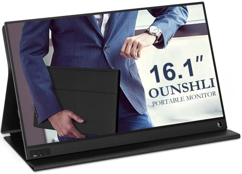 OUNSHLI Portable Monitor for Laptop 16.1 Inch Full HD 1080P Dual Computer Monitor USB C HDMI with Speakers, Flat Travel Monitor for MacBook Pro PS4 PS5 PC, Smart Cover&Screen Protector Included…