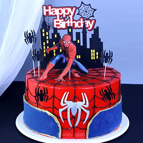 Yiran 9pcs Superhero Spiderman Happy Birthday Cake Toppers, Super Hero Spider Man Toppers Decorations Cupcake for Boys, Girls, Kids Party Supplies