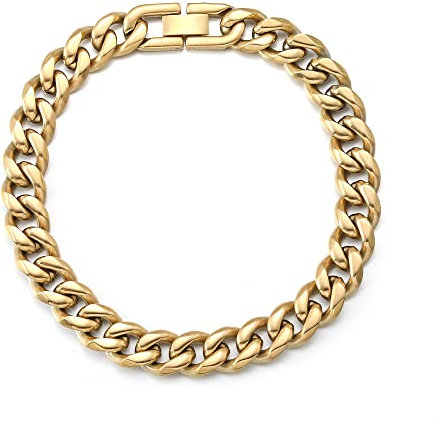 HSWYFCJY Kubanische Armband Herren Edelstahl Panzerarmband Herren Golden Hip Hop Armband für Männer Schmuck Breite 10.5mm,Länge 19cm