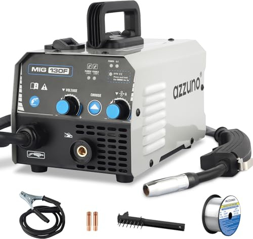 AZZUNO MIG Welder,Flux Core Welder Machine 110V 130Amp, Gasless MIG Welding Machine IGBT Inverter Welder Portable Wire Feed Welder (110V)