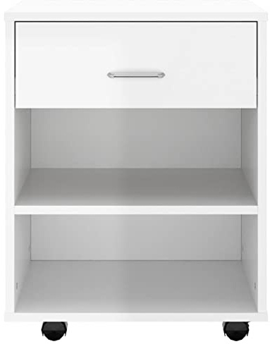 Tidyard Rollschrank Rollcontainer Büroschrank Aktenschrank Bürocontainer Schrank Büro Druckerschrank mit Schublade Fächern Hochglanz-Weiß 46x36x59 cm